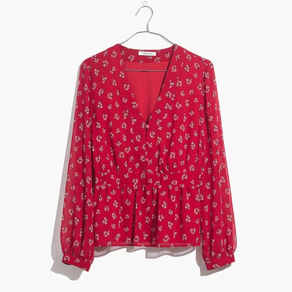 Madewell V-Neck Peplum Top in Little Lilies